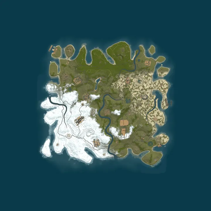 Map of NEVERLAND X100 PVE USA, raidable bases, abandoned bases, skills