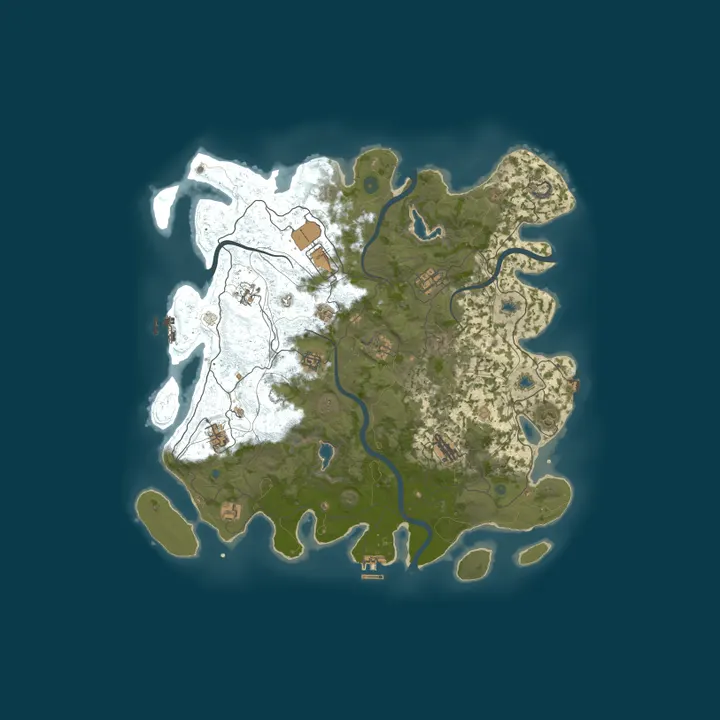 Map of Rust Explora / PVE + PVP zones / Raidable Bases / Convoy / Sput